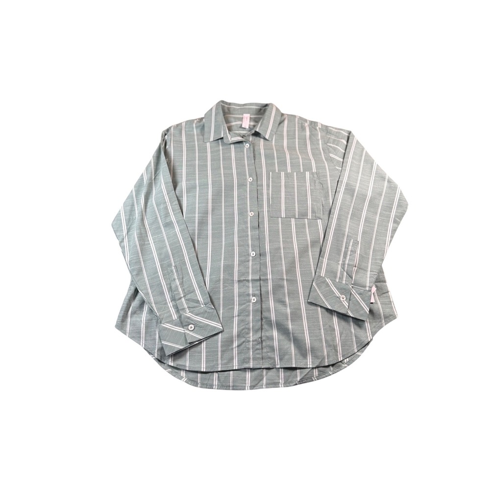 Auden Womens Green Stripe Long Sleeve Button Down Sleep Shirt S NEW 5GY5RE